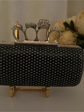Embellished Black Rhinestone Knuckle Clutch